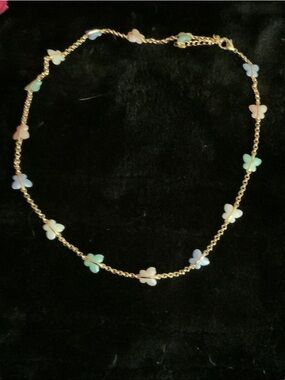Gold Butterfly Station Necklace with Pastel Multicolor Stones
